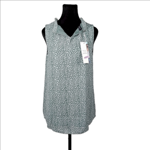 Dokotoo Sleeveless Ruffled Neckline Green White Abstract Print Size Small